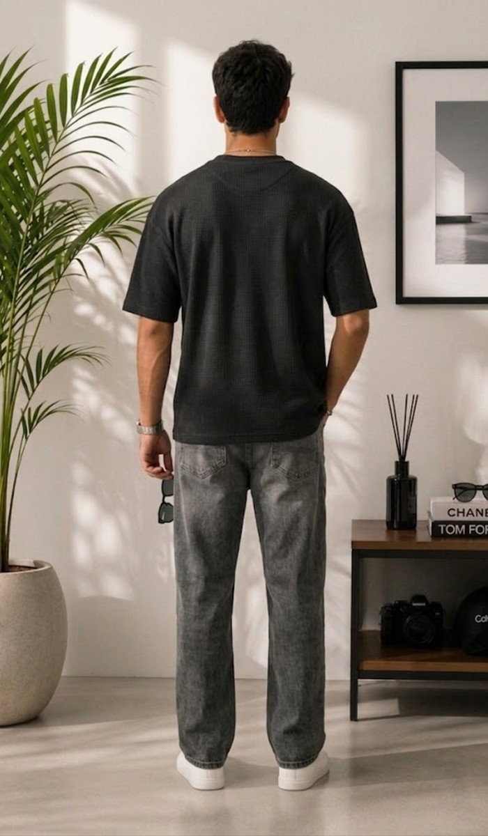 Erkek Siyah Bisiklet Yaka Basic T-Shirt 